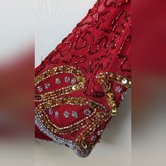 Vintage Milano 100% Silk Beaded 2pc set, Red and Gold Sequins, Stunning! XL - Picture 10 of 12